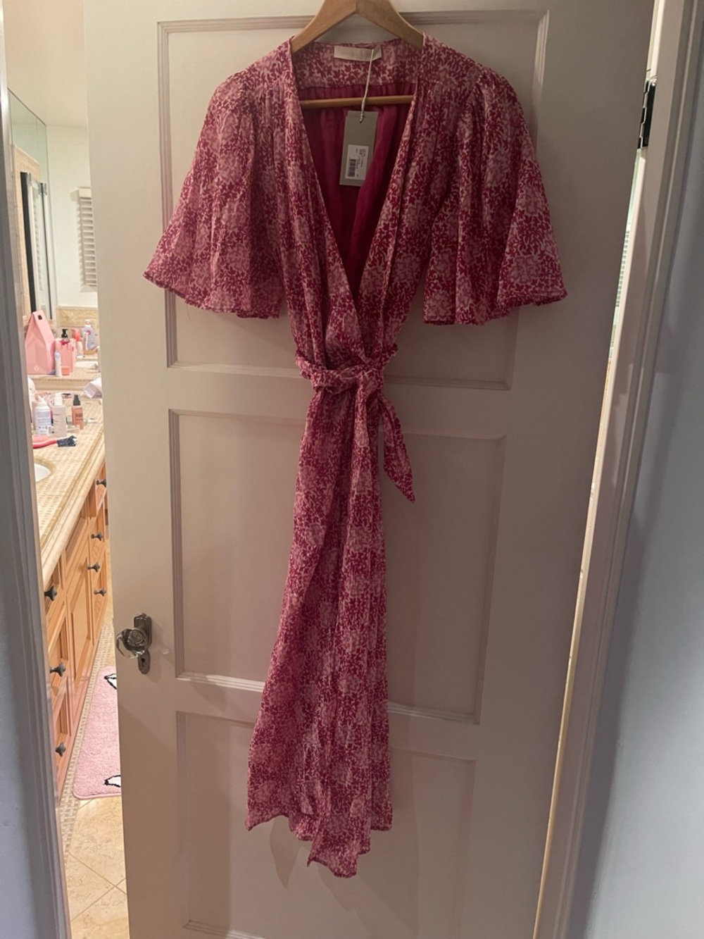 Vanessa Bruno Pink Floral Midi Wrap Dress - Picture 2 of 4